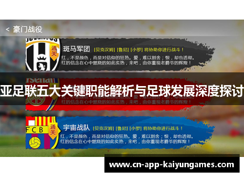 亚足联五大关键职能解析与足球发展深度探讨